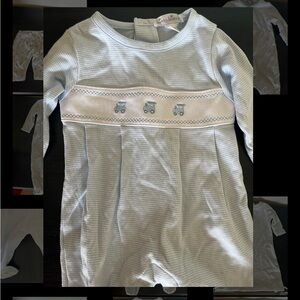 Blue and white striped train footie